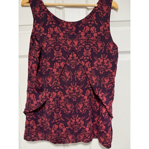 Cabi 3258 Purple Plum Maroon Red Sakura Cameo Print Layered Tank Feminine Large - Picture 6 of 14